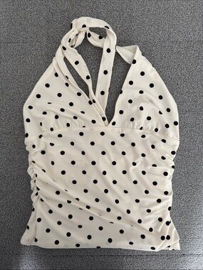 Aritzia Cream Halter Crop Top with Black Polka Dots